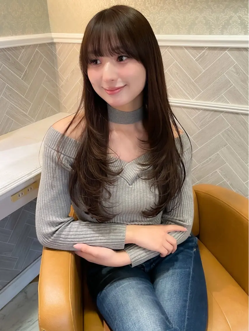 ロング 髪質改善 韓国風ヘア レイヤーカット ロング 縮毛矯正 カット 縮毛矯正 トリートメント 美髪縮毛矯正🩶 髪質改善/Shinaのヘアスタイル