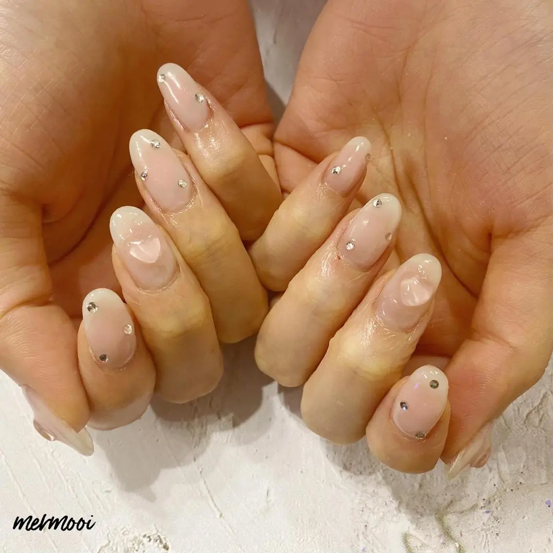 ネイル チークネイル クリアネイル フットネイル ハート キラキラネイル mermooi nailのネイルデザイン