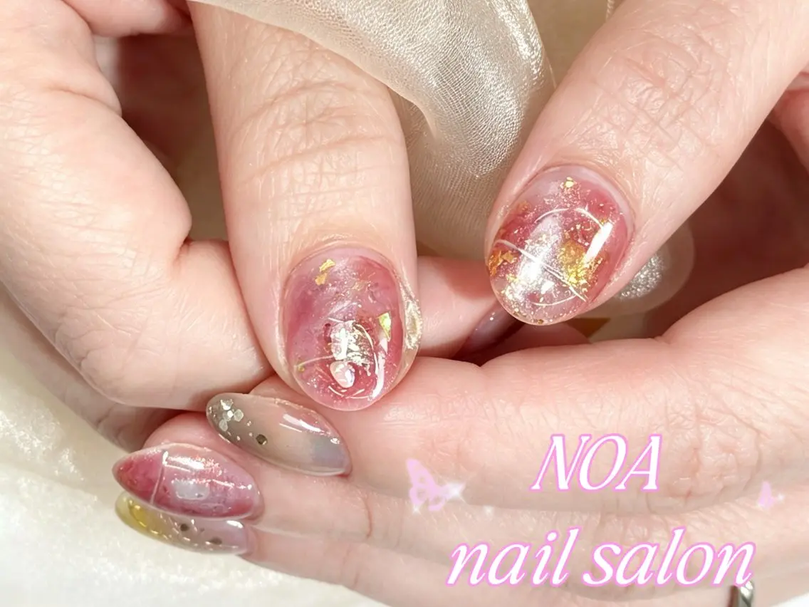 ネイル 長さ出し フレンチネイル ジェルネイル ガーリー キラキラネイル ハンドネイル Noa Nail みつきのネイルデザイン