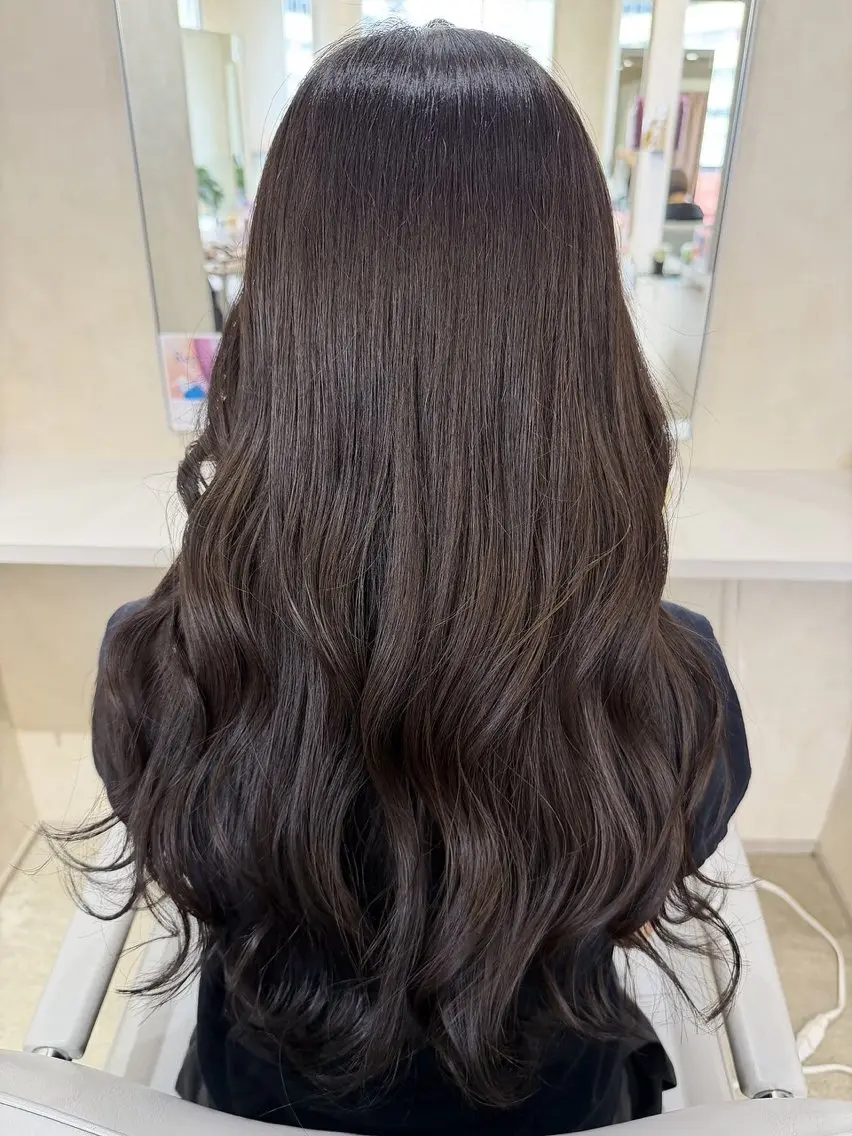 ロング チョコレートブラウン カット ヘアカラー トリートメント モデル様大募集🎀 藤岡瑞穂のヘアスタイル