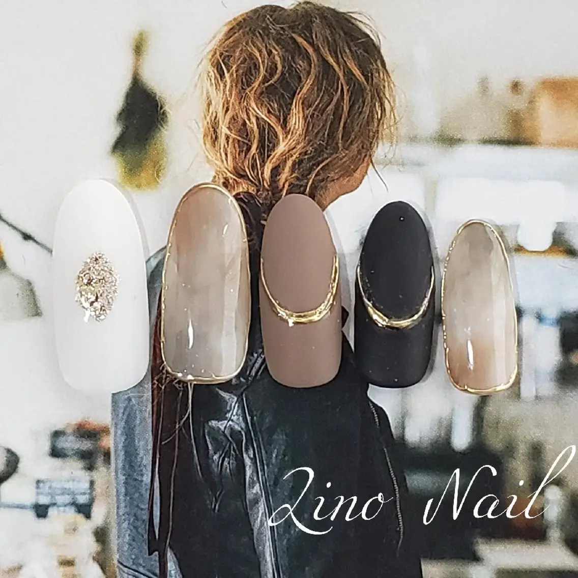ネイル ブラウン カジュアル ジェルネイル マットネイル ミラーネイル ハンドネイル Lino Nailのネイルデザイン