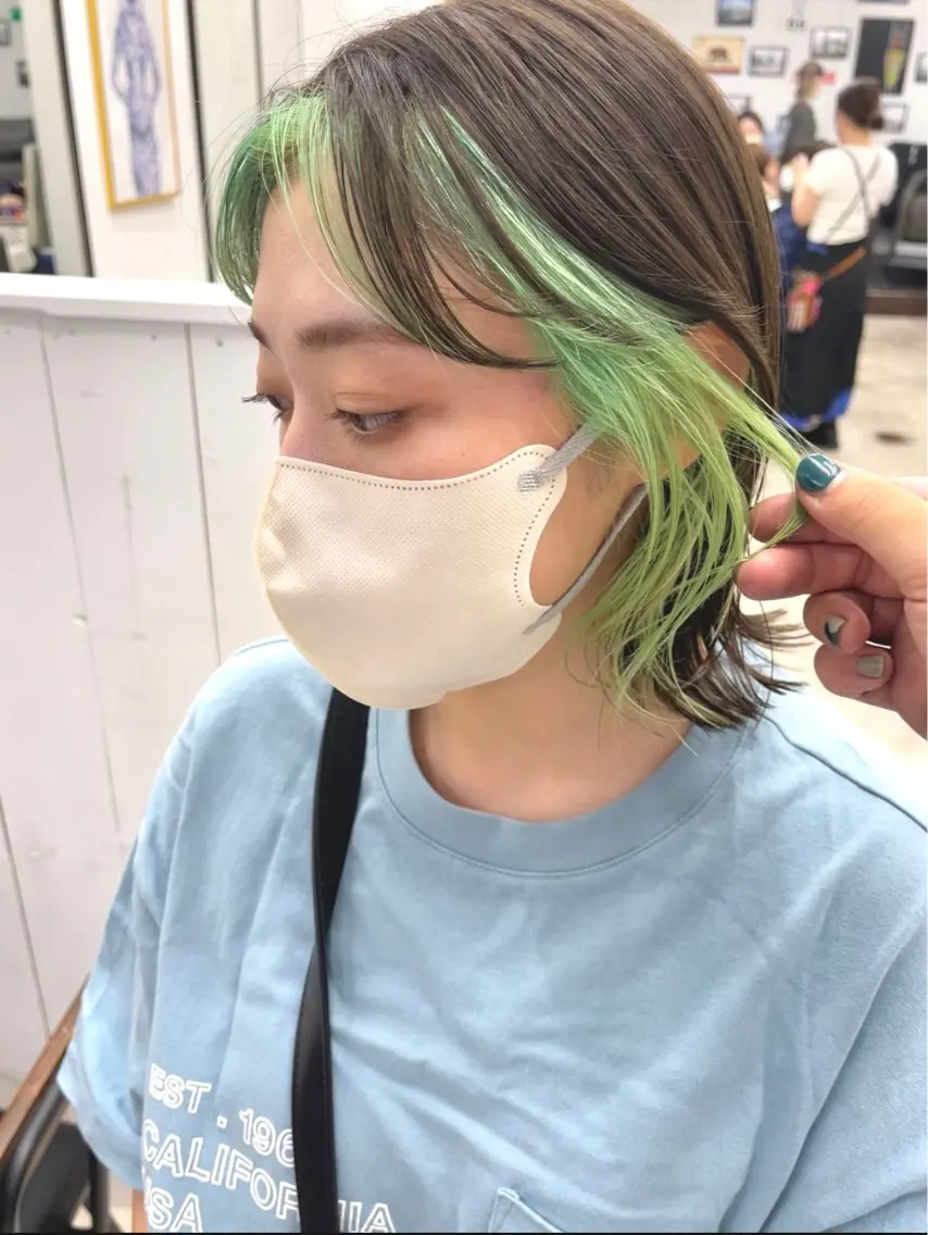 ショート カラー ミストバング フェイスフレーミング ミント 📍葛西りんたろう/ ENVのヘアスタイル