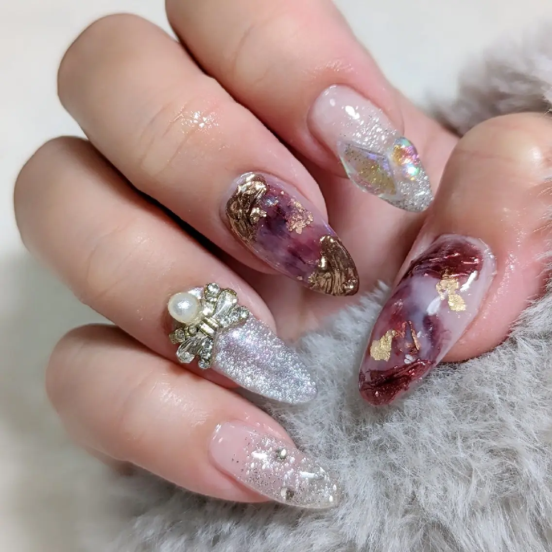 ネイル 大理石ネイル(マーブル) ワンホンネイル 冬ネイル m&pPrivate nailsalonのネイルデザイン
