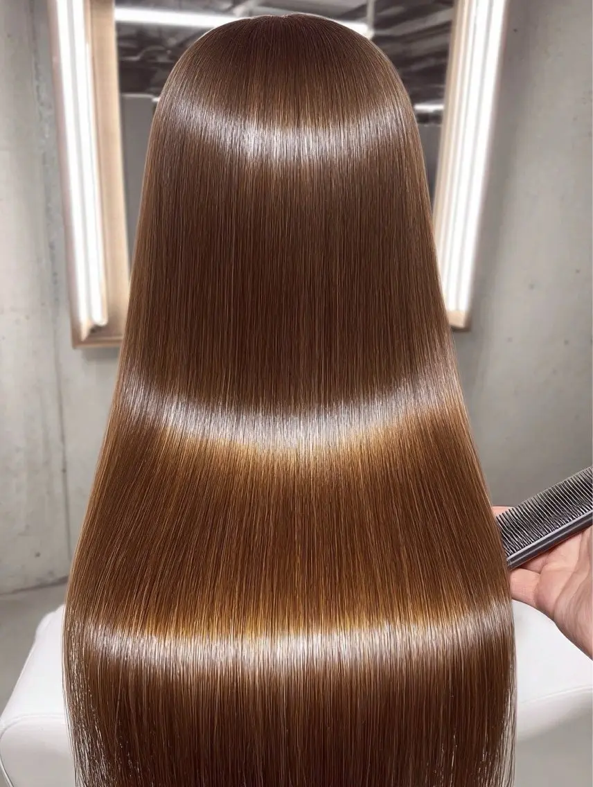 ロング パーマ 縮毛矯正 🍒モテ暖色カラー × うる艶✧ ゆなのヘアスタイル