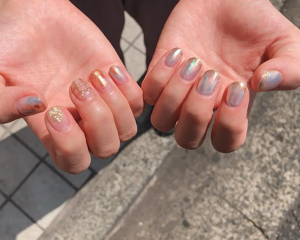 ネイル オーロラネイル オレンジ saki_ nail heronのネイルデザイン