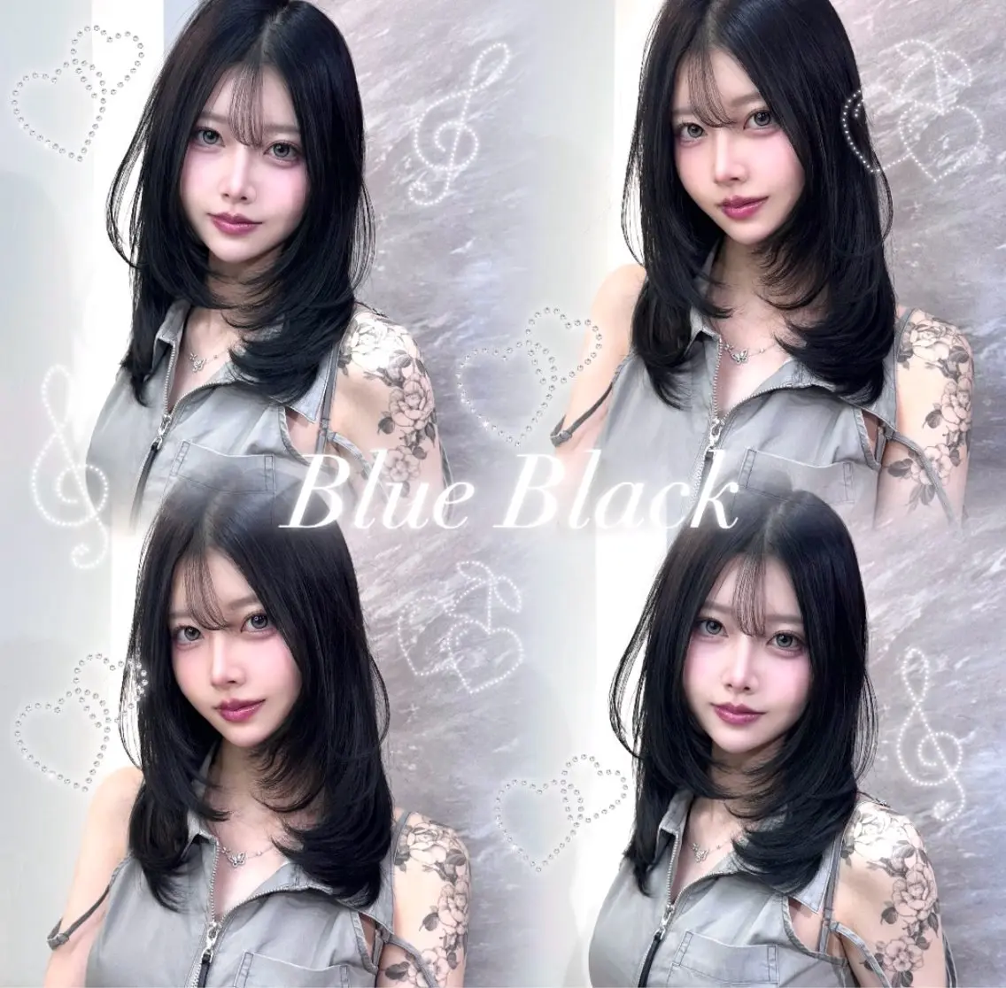 セミロング カラー ヘアアレンジ 黒髪 ブルーカラー ブルーブラック 透明感カラー グレージュ カット ヘアカラー 🖤kana韓国ヘア 艶髪カラー特化🖤のヘアスタイル