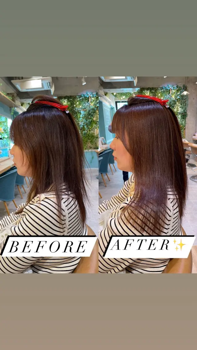 セミロング カット ヘアカラー 縮毛矯正 トリートメント 山本翔一郎 韓国顔周りレイヤーのヘアスタイル