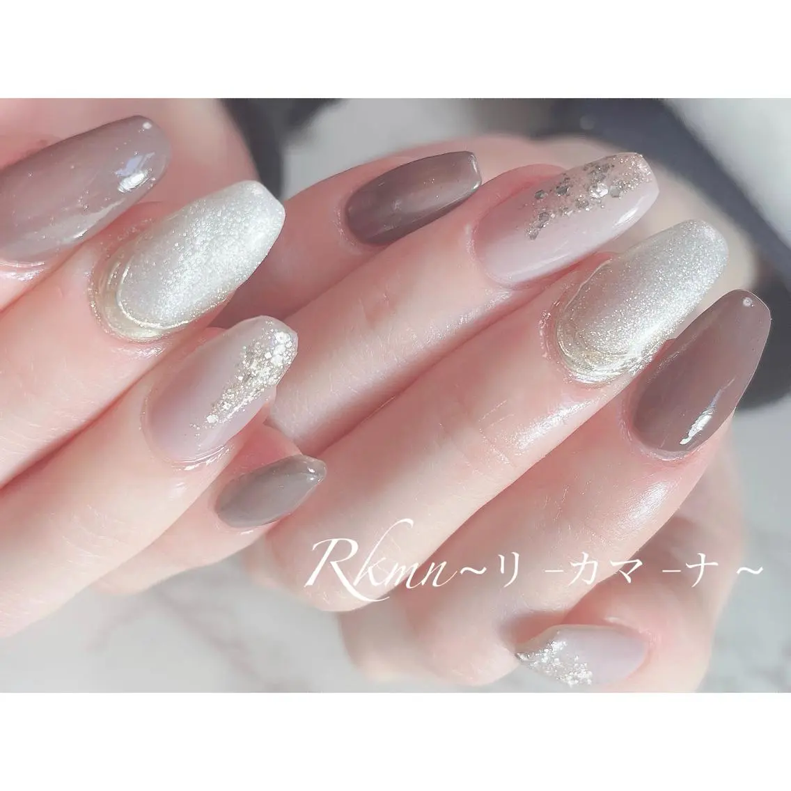 ネイル アートネイル フレンチネイル ジェルネイル グラデーション ラメ(グリッター) ハンドネイル フットネイル ハンドケア Rkmn ~リ-カマ-ナ~のネイルデザイン