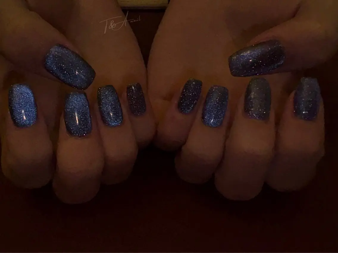 ネイル ブルー 長さ出し フラッシュネイル ジェルネイル スカルプネイル T&A nailのネイルデザイン