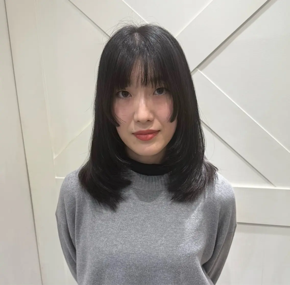 セミロング カラー 横浜|韓国レイヤー| 暖色カラー|まなとのヘアスタイル