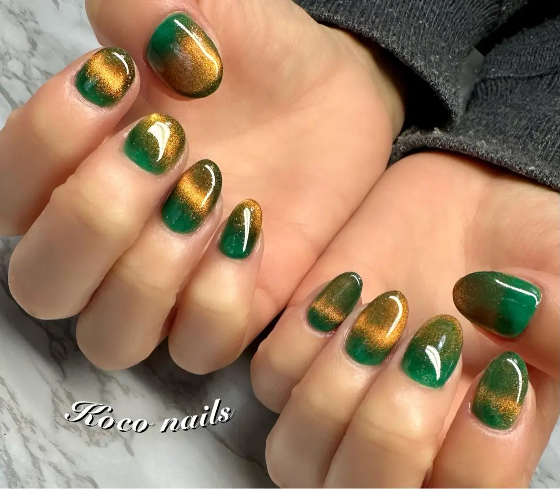 ネイル グリーン マグネットネイル Mai’s nailのネイルデザイン