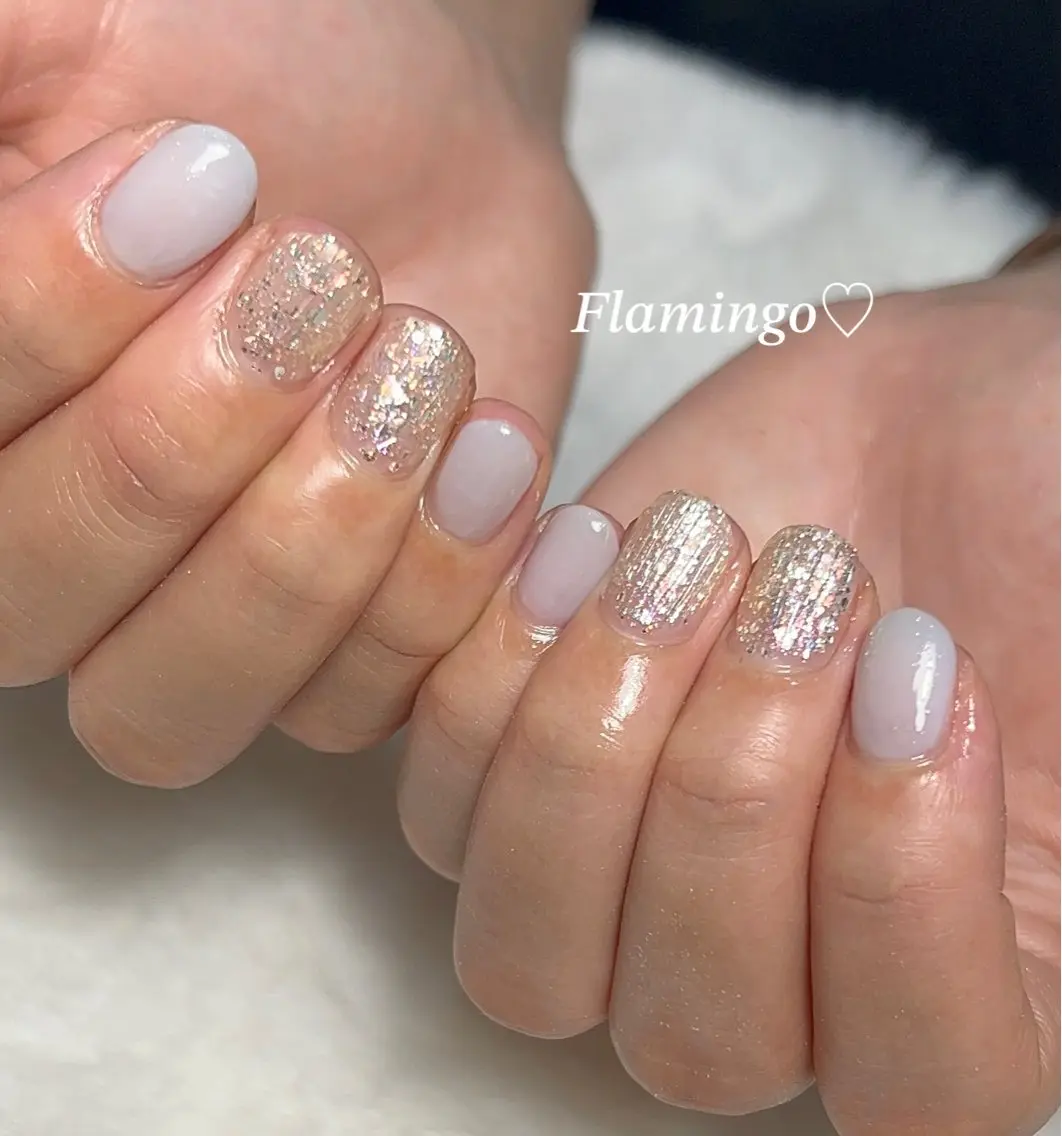 ネイル キラキラネイル 夏ネイル 爪を傷ませない♡ 爪の土台を第一に✨のネイルデザイン