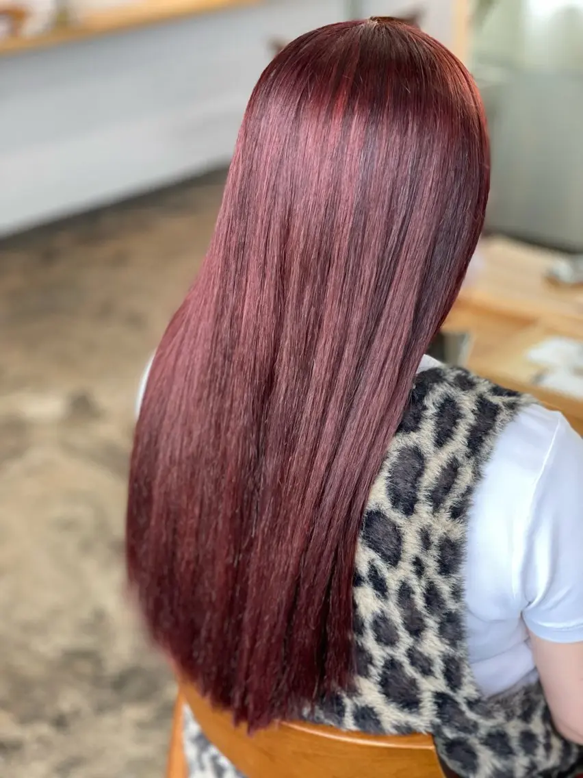 ロング カラー ブリーチ ダブルカラー レッドカラー 透明感カラー さきのヘアスタイル