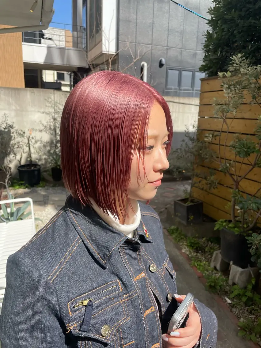 ミディアム カラー ピンクカラー HITOMI 福岡パーマのヘアスタイル