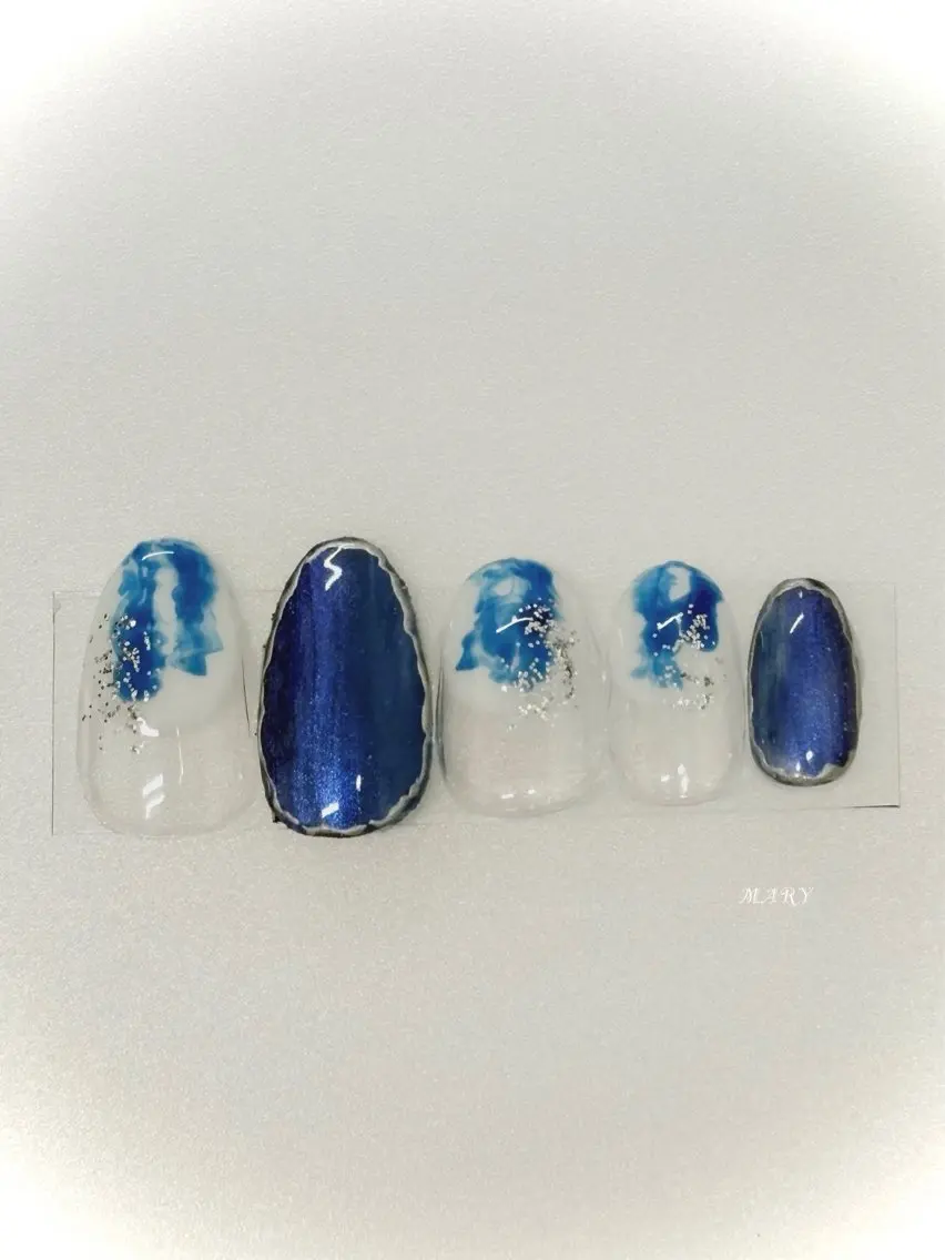 ネイル ブルー ニュアンスネイル ワンカラーネイル ハンドネイル Mary nail .narumiのネイルデザイン