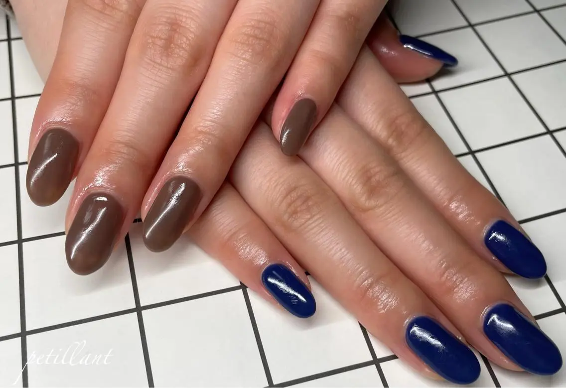 ネイル ブルー ブラウン ワンカラーネイル nail salon petillantのネイルデザイン