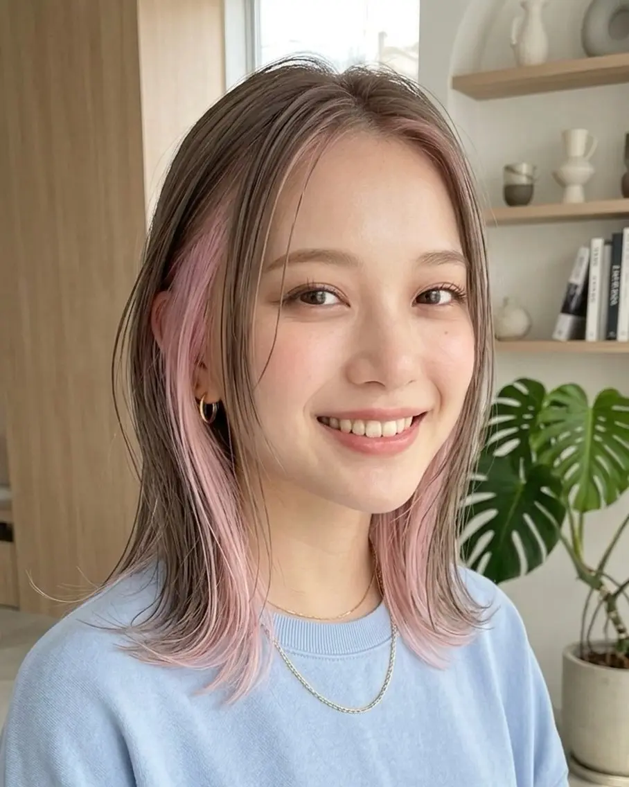 ミディアム カラー 透明感カラー ピンクカラー ヘアカラー トリートメント 縮毛矯正/髪質改善 インナーカラーせいぎのヘアスタイル