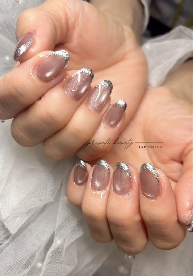 ネイル フレンチネイル ガラスフレンチ マグネットネイル ハンドネイル happiness nailのネイルデザイン