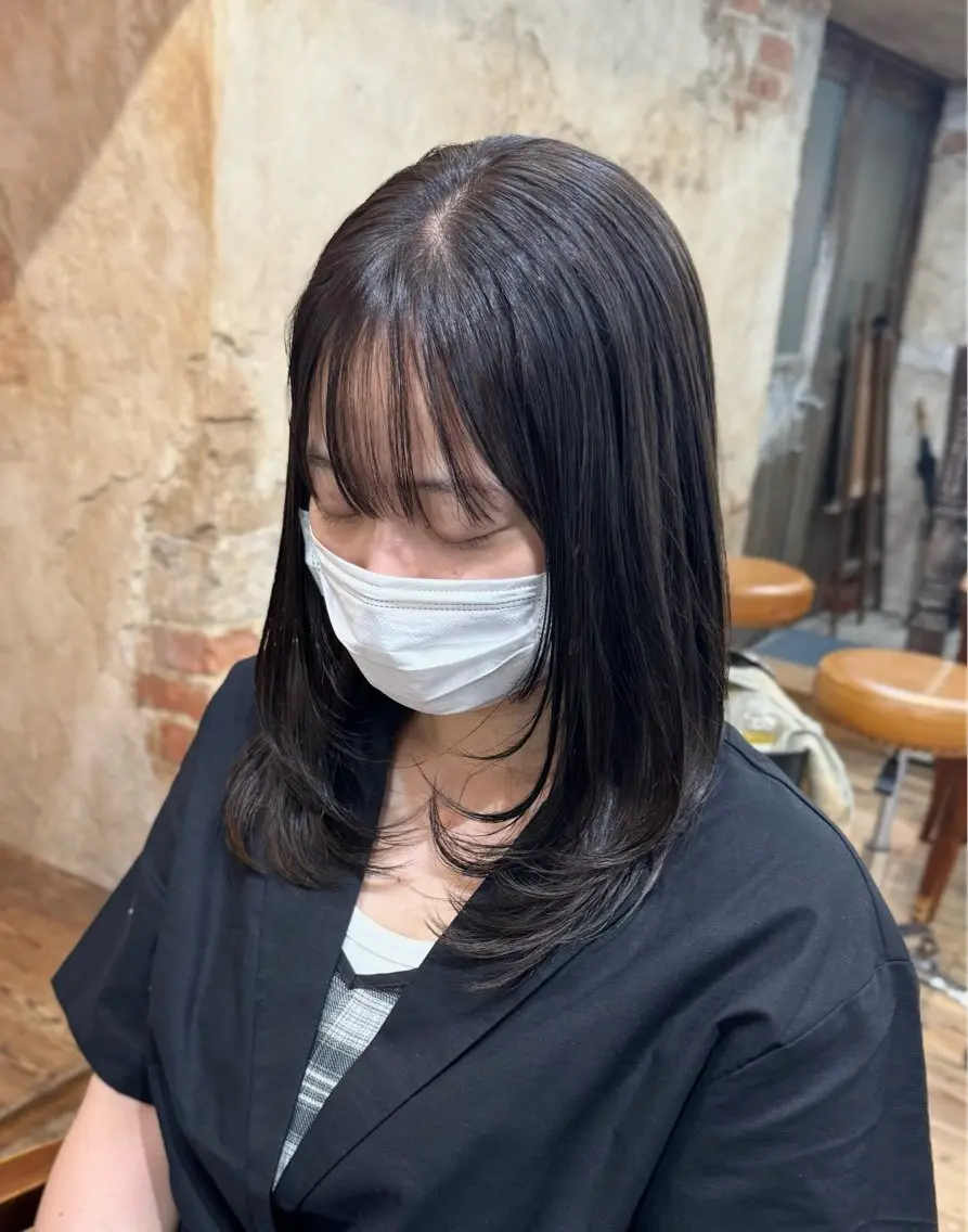 ミディアム レイヤーカット カット ヘアカラー トリートメント ボブ/髪質改善 カラー/縮毛/高山のヘアスタイル