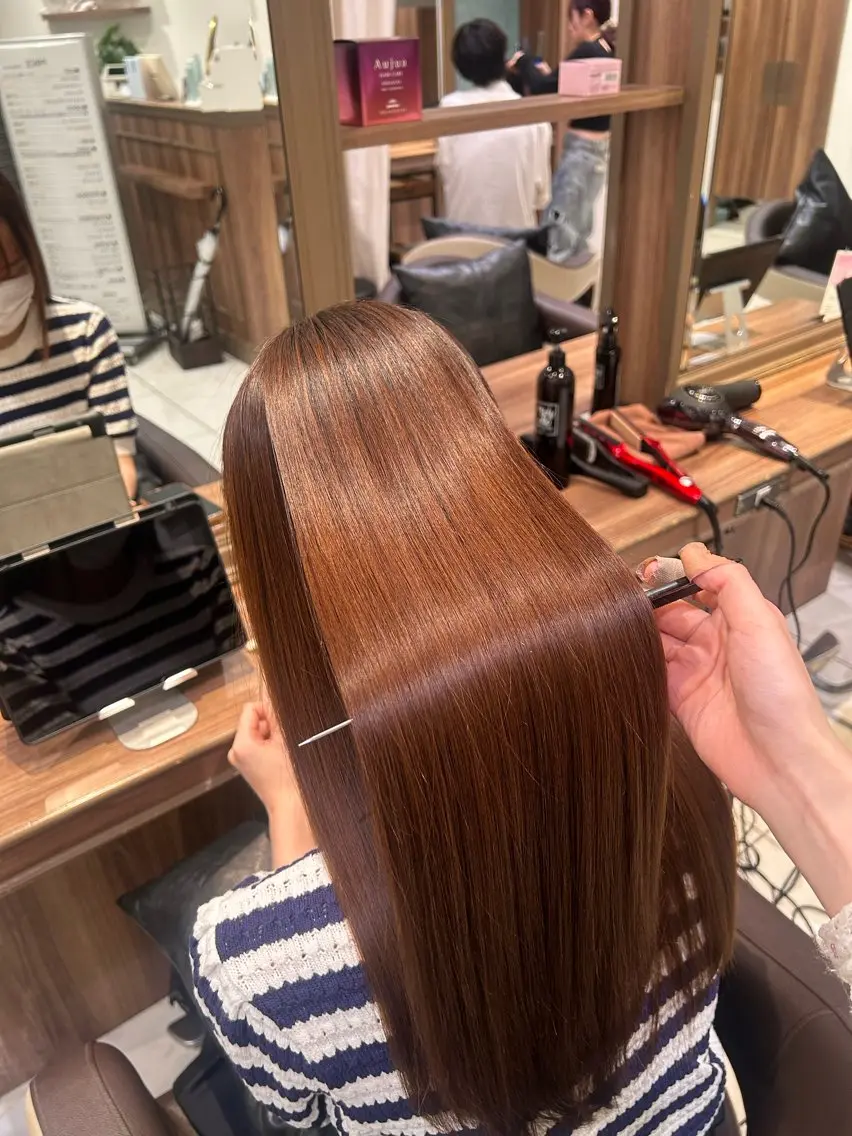 ロング パーマ ヘアカラー 縮毛矯正 リノ🖤うる艶 縮毛矯正🖤🇰🇷のヘアスタイル