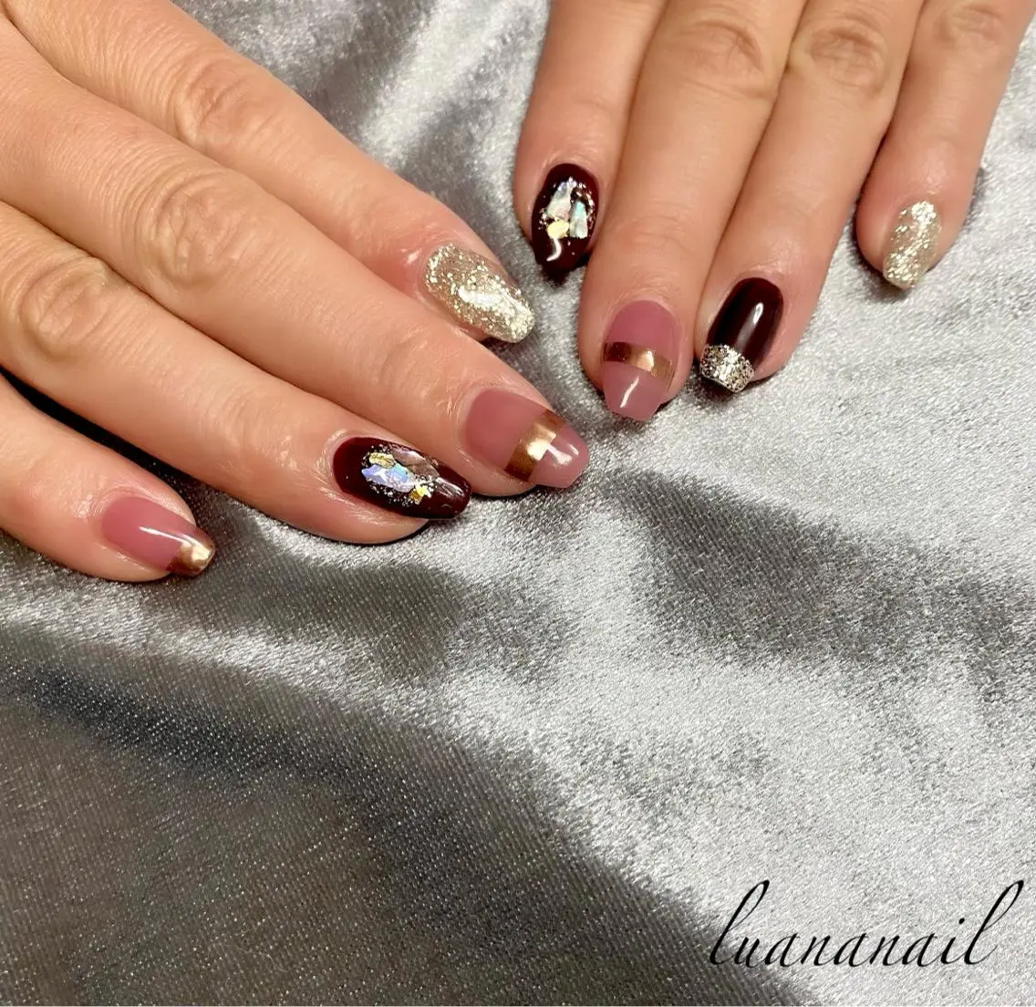 ネイル ボルドー ピンク luana nailのネイルデザイン