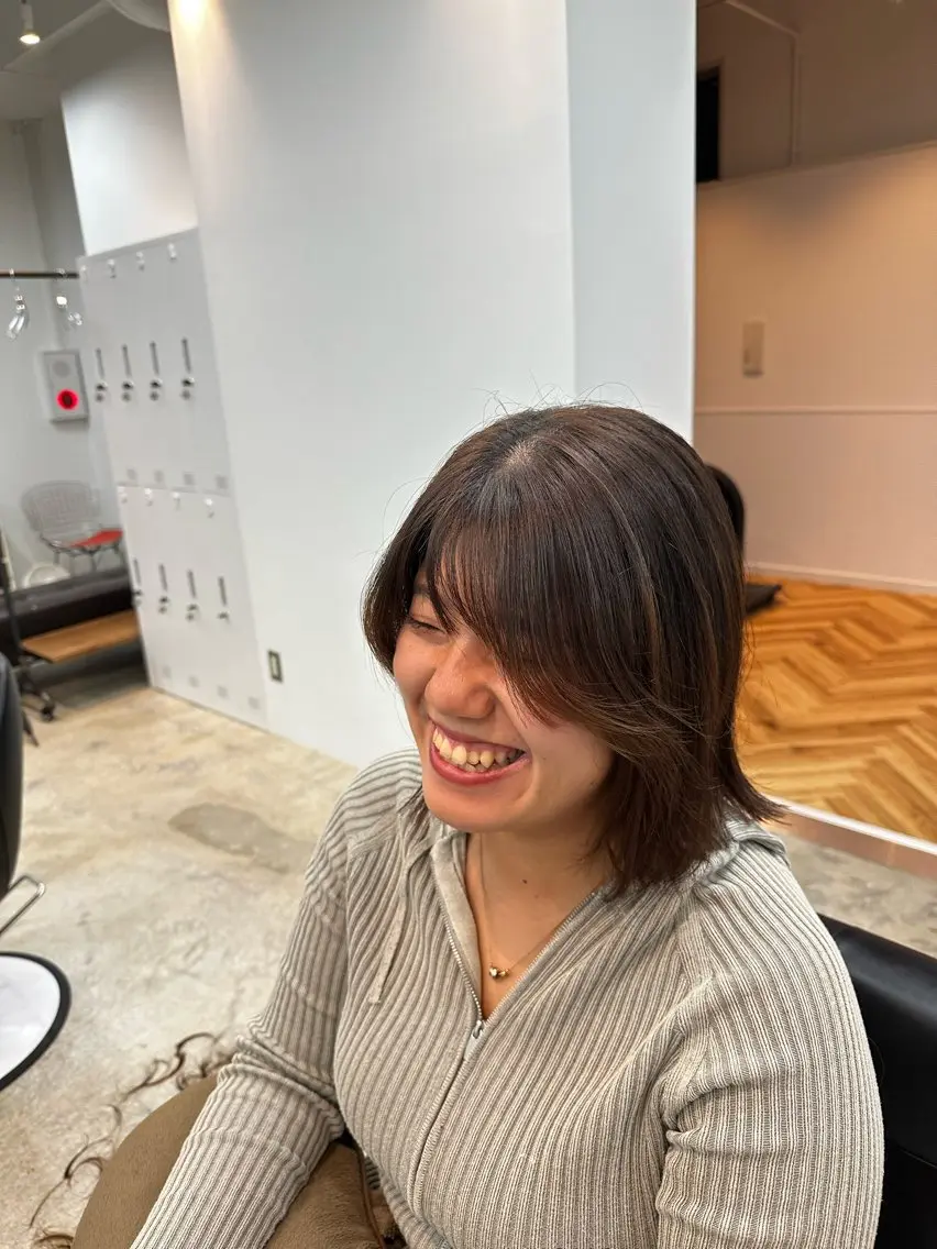 ミディアム 切りっぱなしボブ ミディアムパーマ ボブ 縮毛矯正 伊藤 郁弥のヘアスタイル