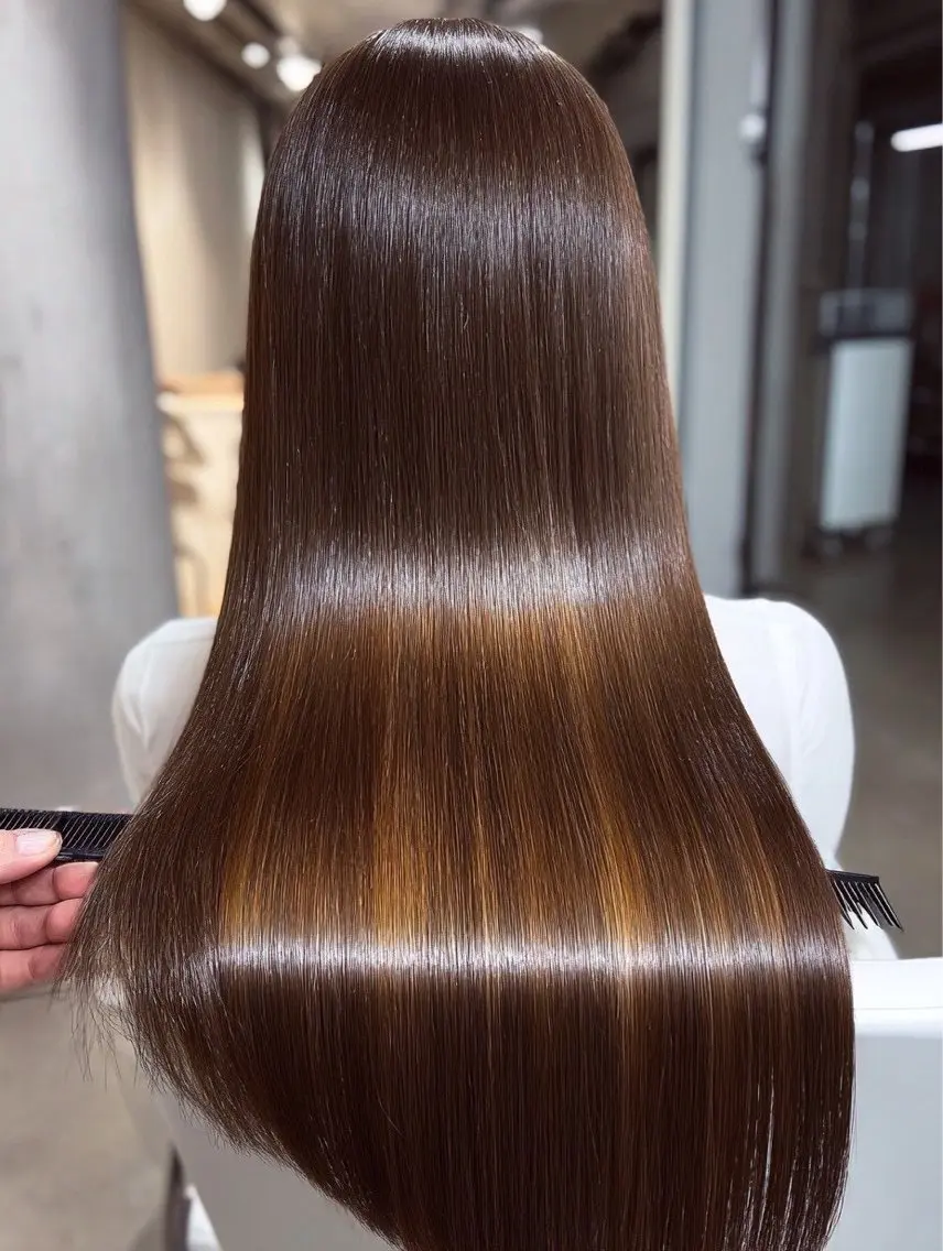 ロング パーマ 縮毛矯正 🍒モテ暖色カラー × うる艶✧ ゆなのヘアスタイル