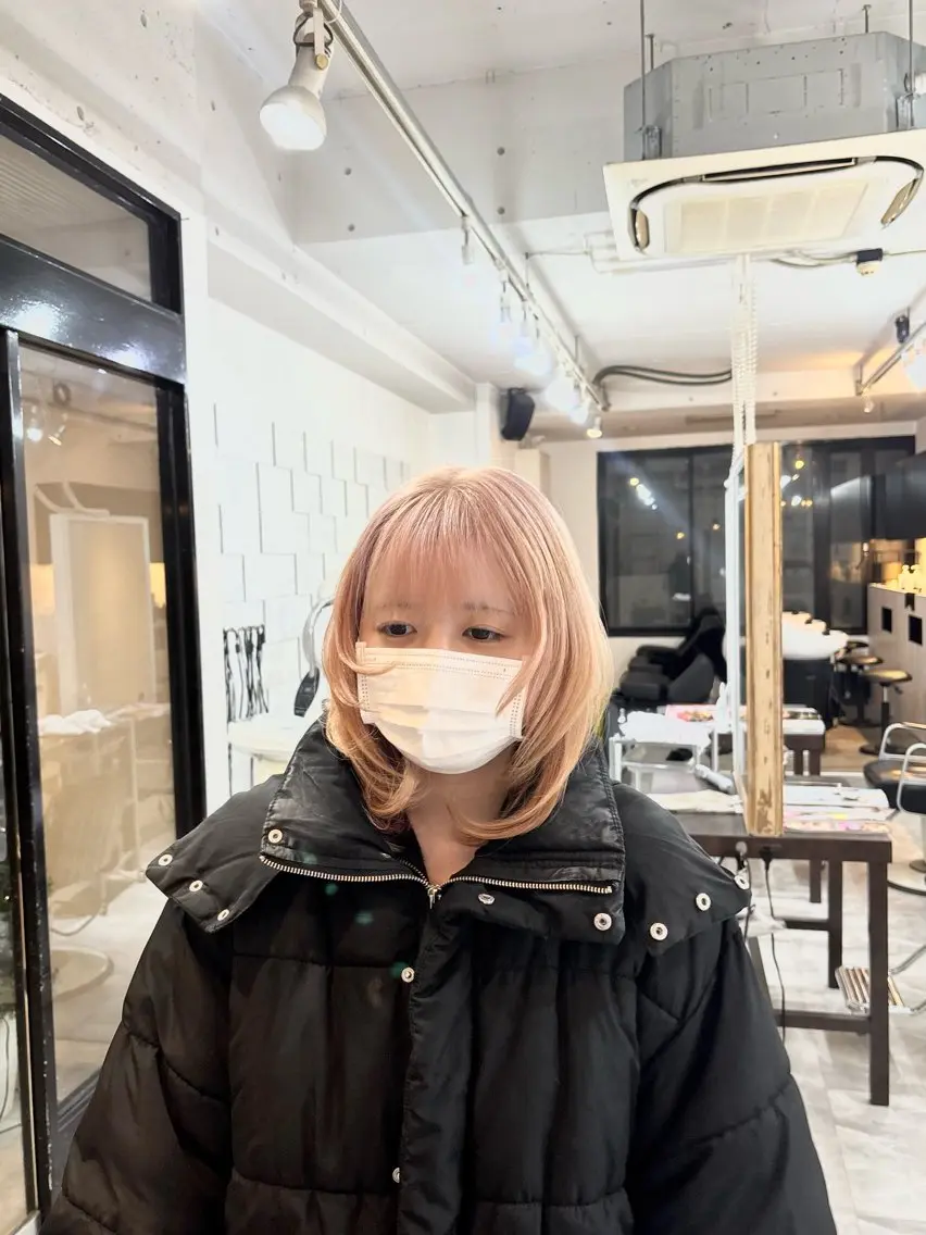 セミロング カラー ベージュカラー ブリーチ ブロンド ブロンドベージュ ダブルカラー ショート/ボブ /髪質改善縮毛矯正のヘアスタイル