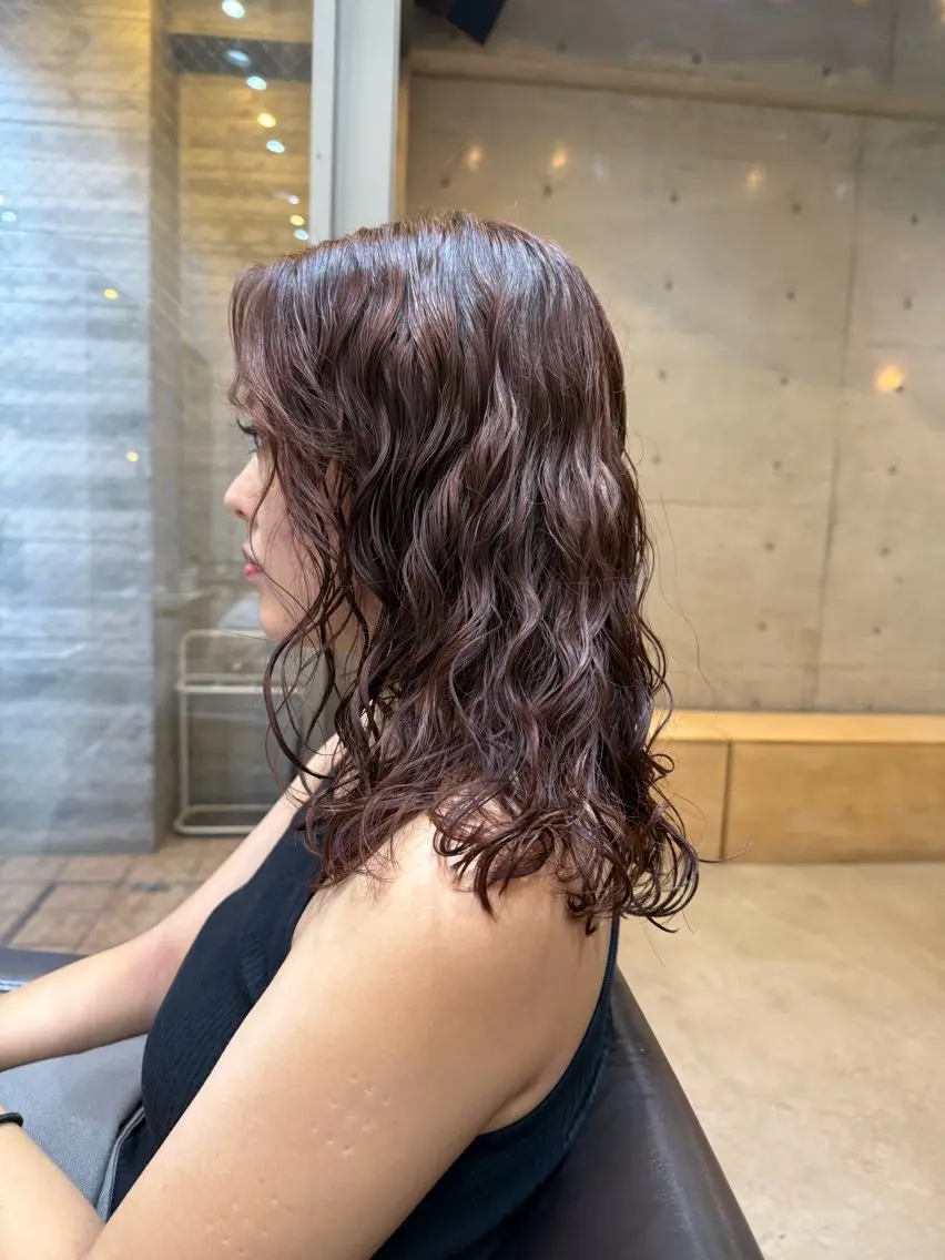 ミディアム カット ヘアカラー パーマ トリートメント 🌿朝5分でお洒落 パーマスタイル🌿のヘアスタイル