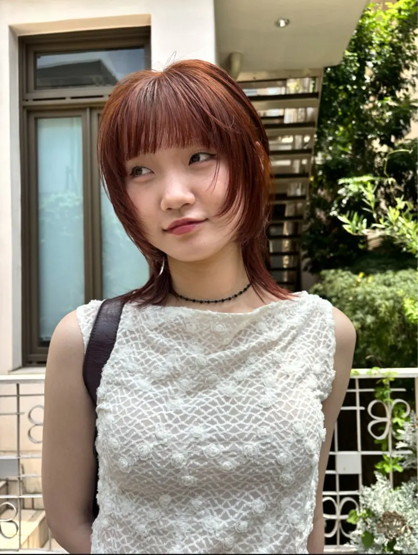 ミディアム カラー オレンジ 田中 隼斗のヘアスタイル