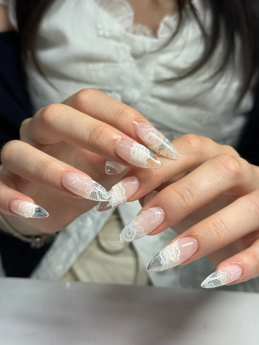 ネイル クリアネイル レース ハンドネイル WOLTOKYO渋谷 yunaのネイルデザイン
