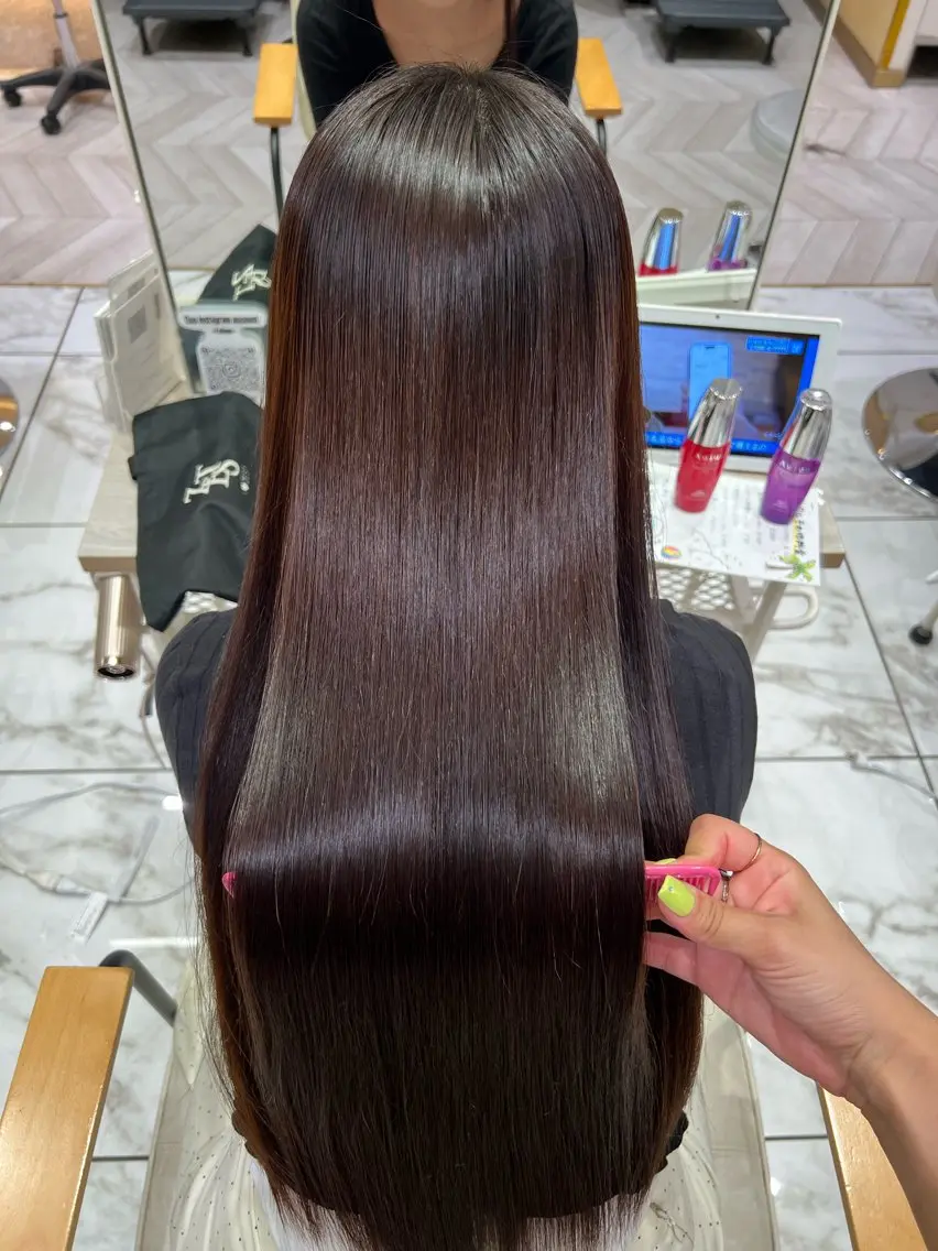 ロング ロング 酸性ストレート カット 縮毛矯正 酸性ストレート人気 No,1/カスミ🩰のヘアスタイル