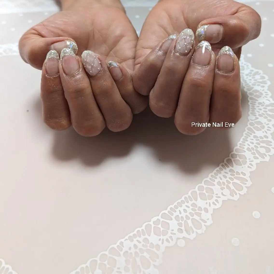 ネイル フレンチネイル ガラスフレンチ 持ち込み ハンドネイル ネイル junkoのネイルデザイン