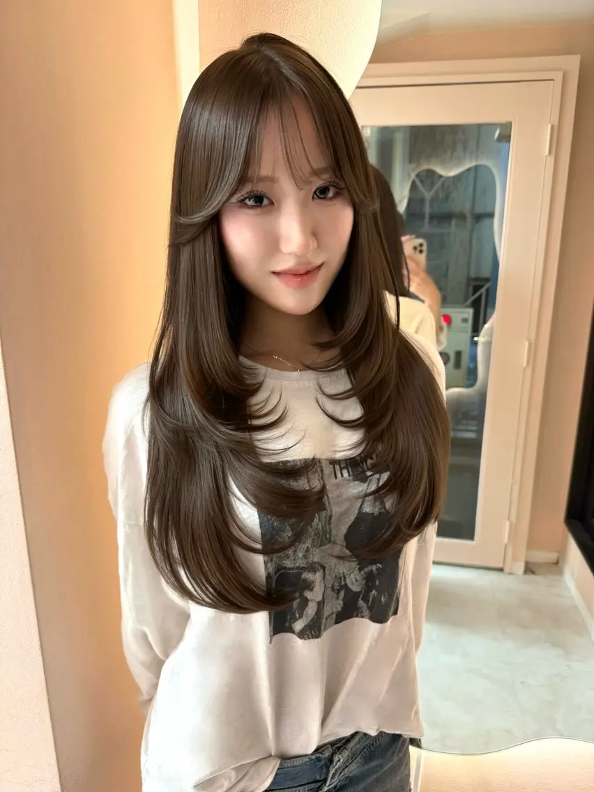 ロング レイヤーカット 縮毛矯正 レイヤーカット🫧 🎀Tomoka🎀のヘアスタイル