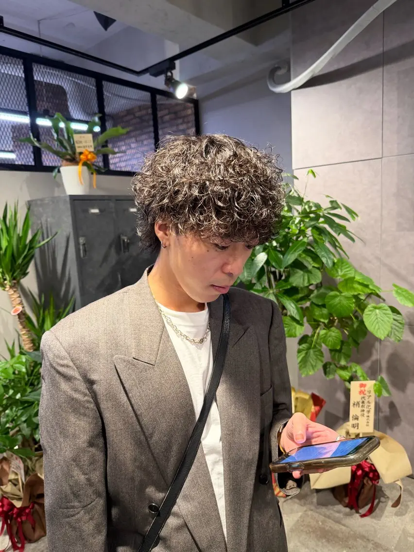 ミディアム カット パーマ ヘアセット メンズ特化 水口湧太のヘアスタイル