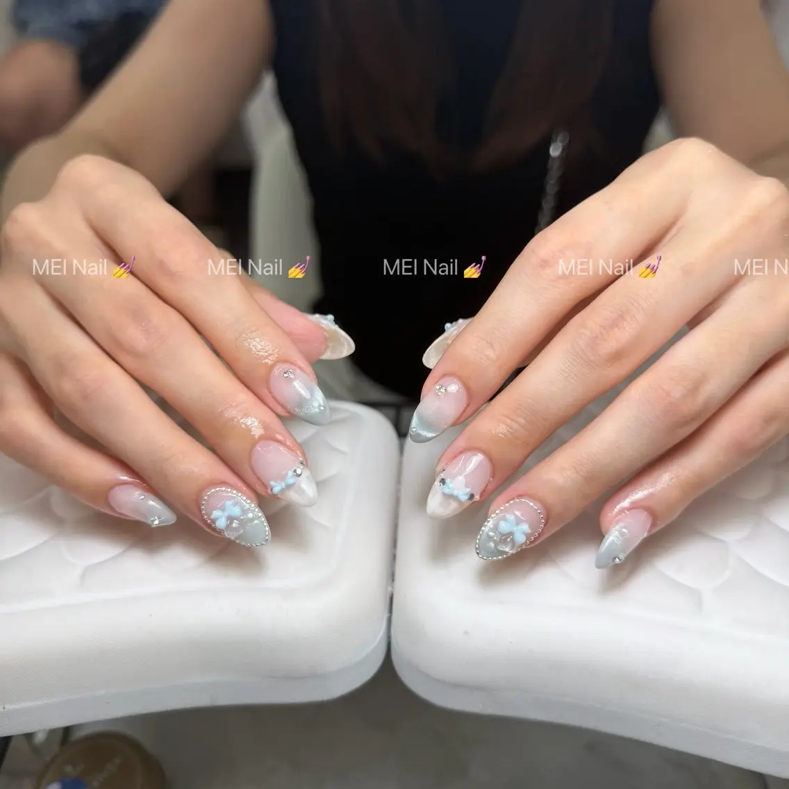 ネイル フレンチネイル キラキラネイル 韓国ネイル シンプルネイル ワンホンネイル ハンドネイル MEI Nailのネイルデザイン