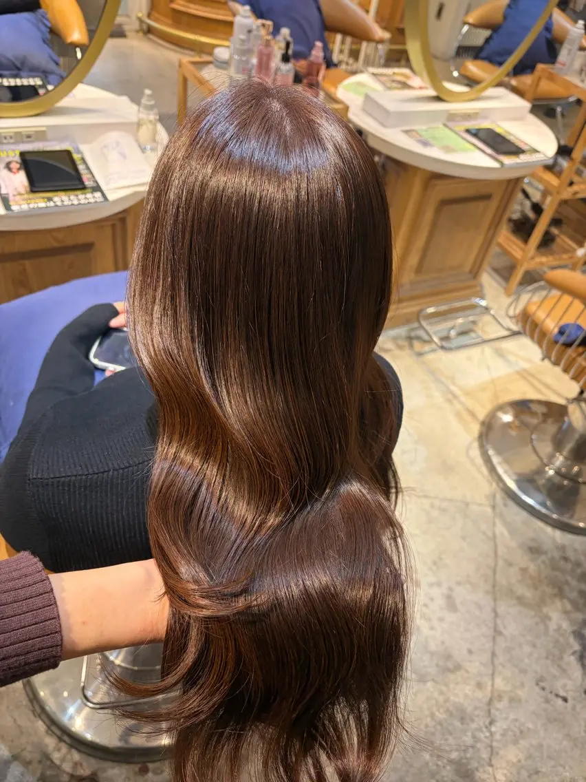 ロング チョコレートブラウン 髪質改善 カット ヘアカラー トリートメント ヘアセット 髪質改善/ボブ /韓国/erikoのヘアスタイル