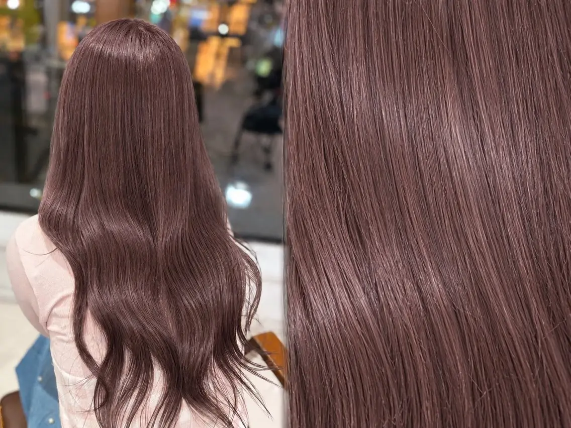 ロング ピンクラベンダー ヘアカラー トリートメント 巻ける🫧縮毛矯正 💞はな🎀のヘアスタイル