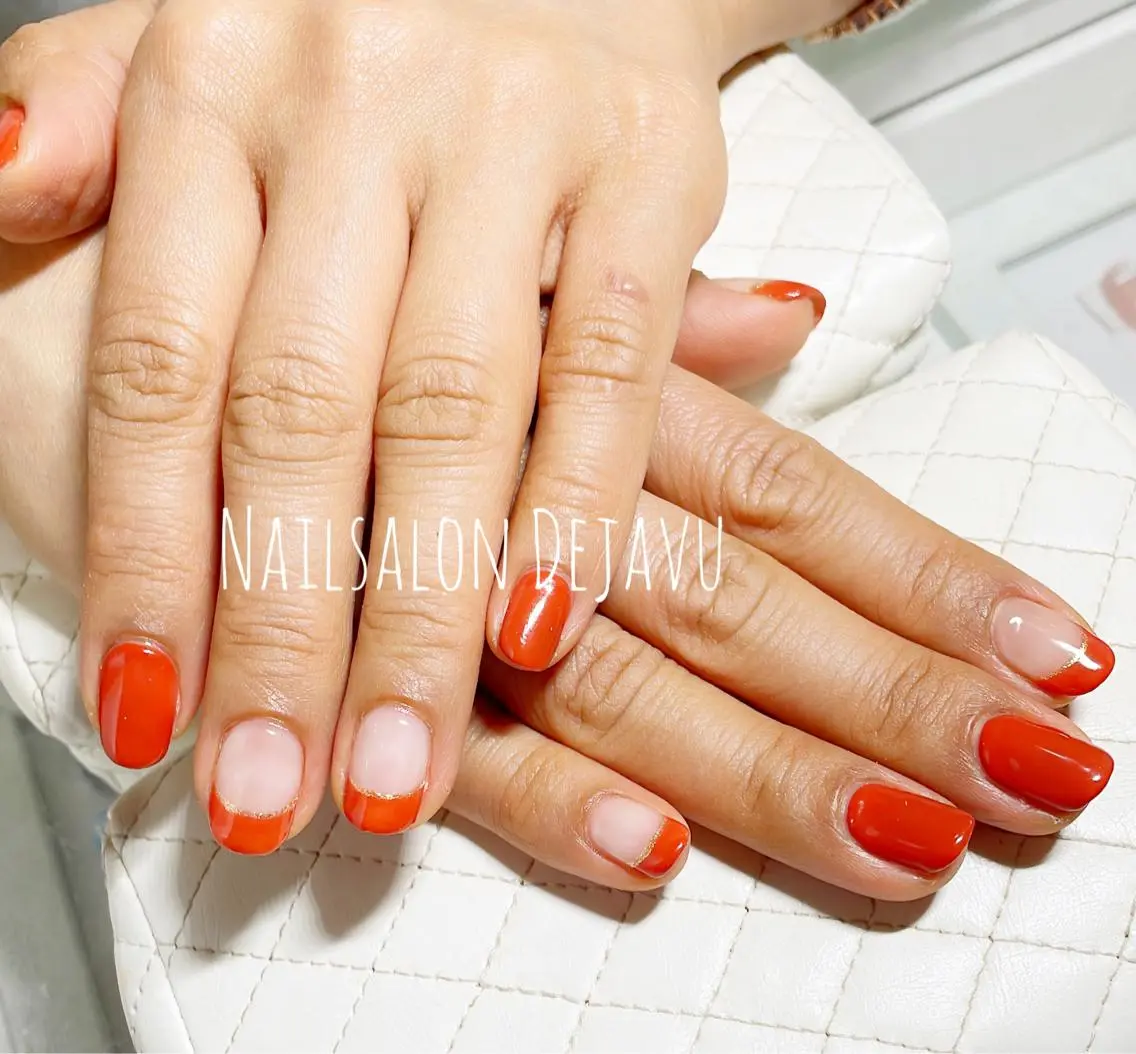 ネイル アートネイル フレンチネイル ワンカラーネイル 赤色 シンプルネイル Nail salon Dejavu 🌿のネイルデザイン