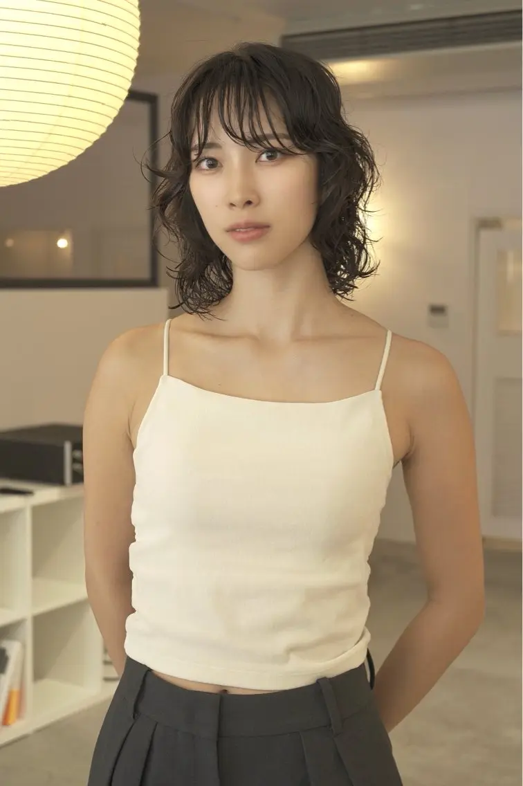 セミロング パーマ セミロングパーマ レイヤーカット 岡崎パーマ noiのヘアスタイル