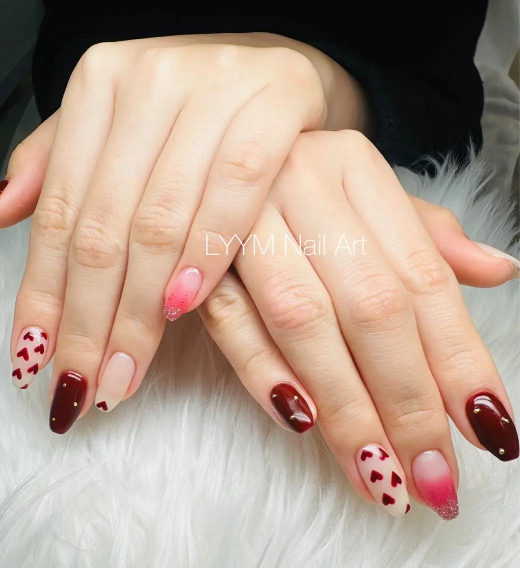 ネイル アートネイル ハート バレンタイン ハンドネイル LYYM Salonのネイルデザイン