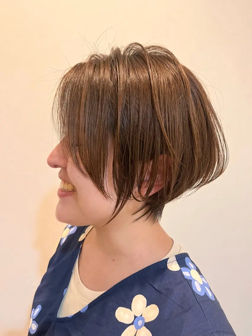 ショート カラー ショートボブ 丸みショート ブラウンカラー ボブ 顔周りカット 🎖大人ショート🎖 河越守のヘアスタイル