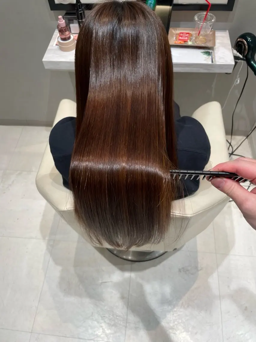 ロング パーマ 髪質改善 縮毛矯正 カット 縮毛矯正 トリートメント k-twoたき✨艶感 カラー/美髪矯正のヘアスタイル