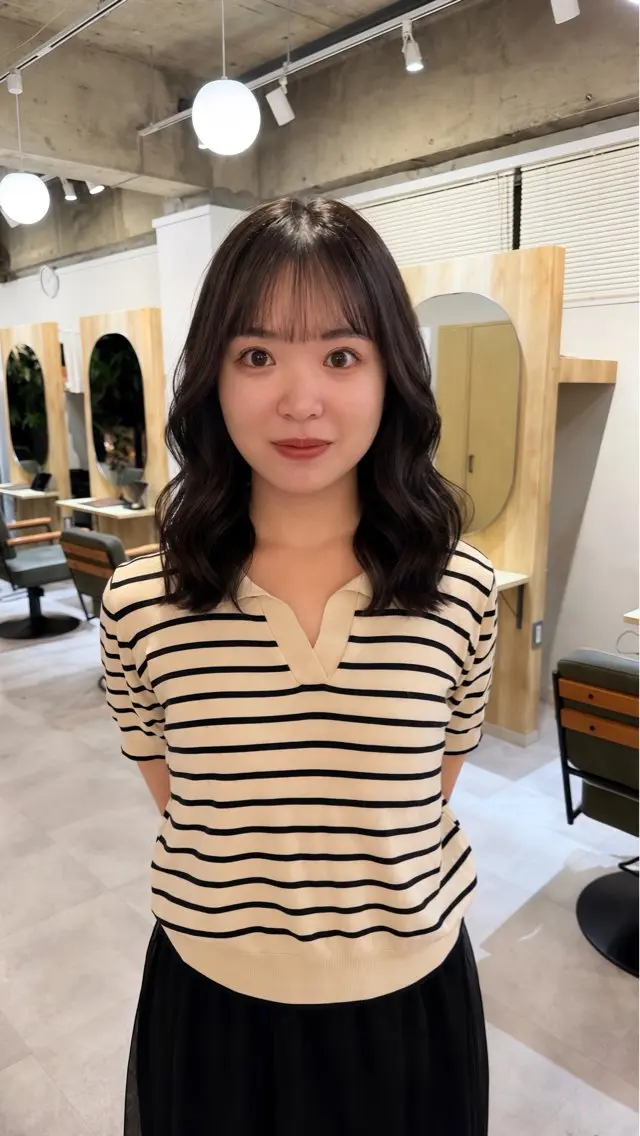 ミディアム くびれヘア レイヤーカット カット 縮毛矯正/艶カラー 京都四条烏丸/ことみのヘアスタイル