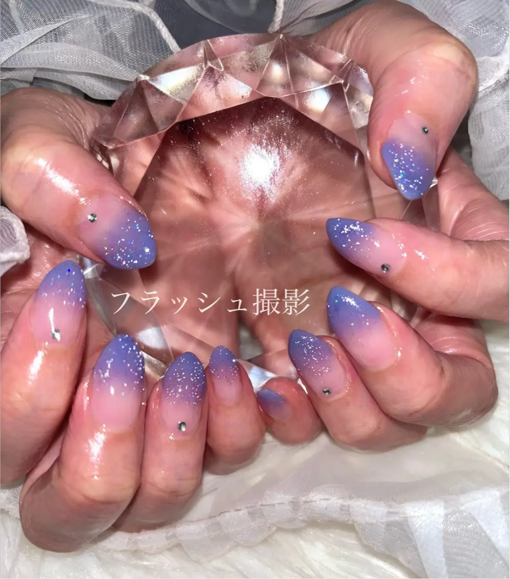ネイル フラッシュネイル グラデーション ラメ(グリッター) ピンク パープル ハンドネイル 東京あきる野市ネイル ✿ ｙｕiのネイルデザイン