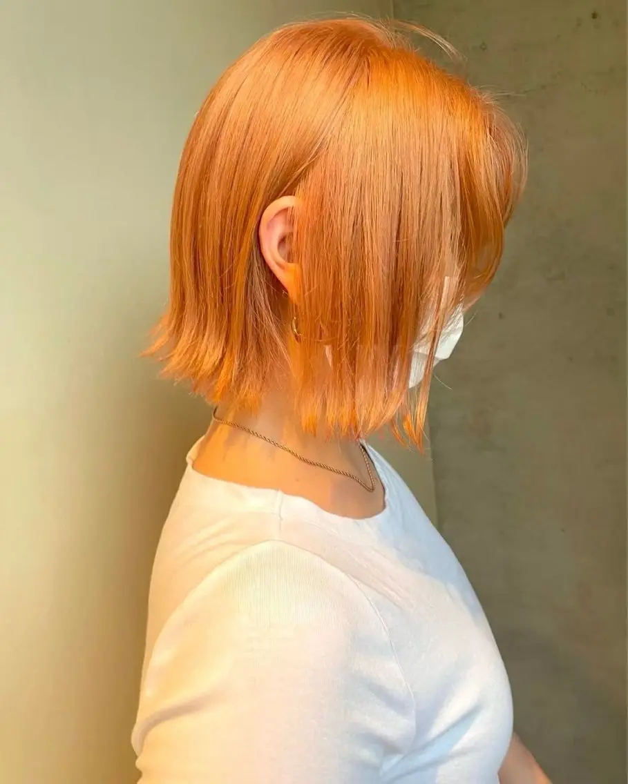 ミディアム カラー ハイトーンカラー オレンジ ヘアカラー トリートメント ひかり HAZELのヘアスタイル