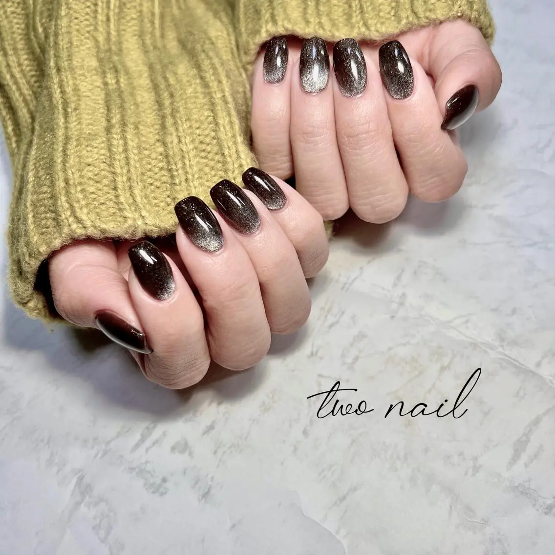 ネイル アートネイル ブラウン フットネイル ハート マグネットネイル ハンドネイル two nailのネイルデザイン