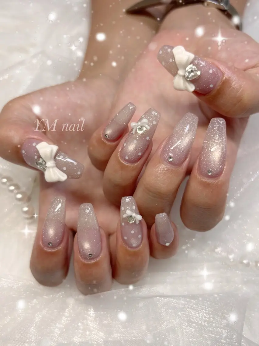 ネイル ドット フラッシュネイル ハート マグネットネイル リボン ハンドネイル YM nailのネイルデザイン