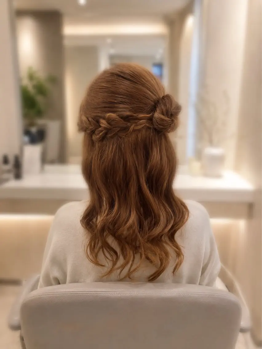 ロング カラー ヘアアレンジ ハーフアップ お団子ヘア 三つ編み 韓国風ヘア ヘアカラー 🎀モデル募集中 /nacha🎀のヘアスタイル