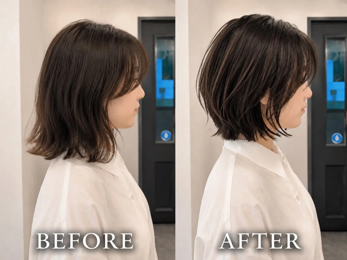 ミディアム カット ヘアカラー トリートメント ヘッドスパ オリーブ/みづき /ボブパーマ🤍のヘアスタイル